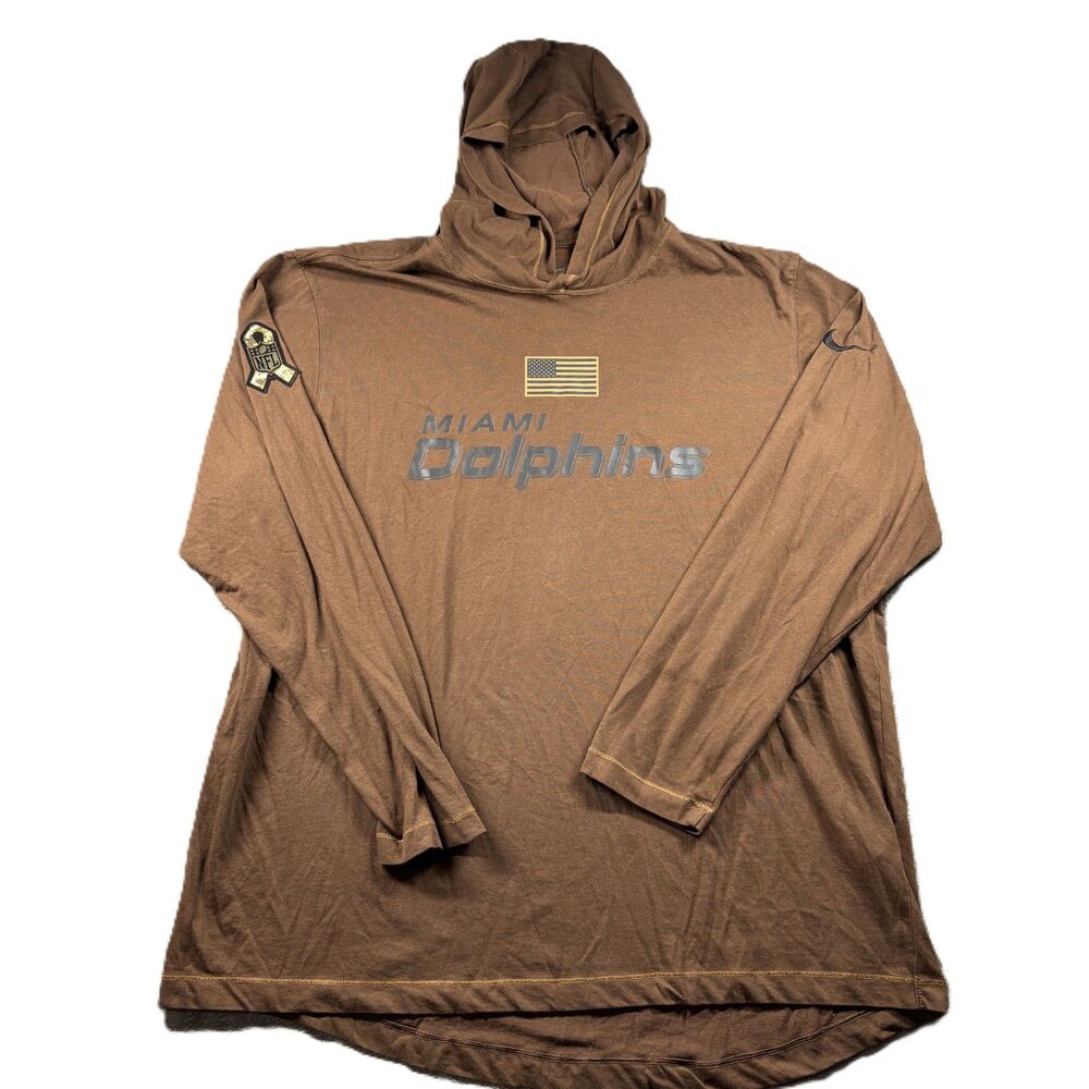 Nike Miami Dolphins Salute to Service Long Sleeve Hoodie T-Shirt Brown XL Q203